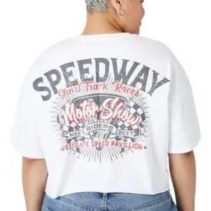 Forever 21 White Speedway Graphic Tee